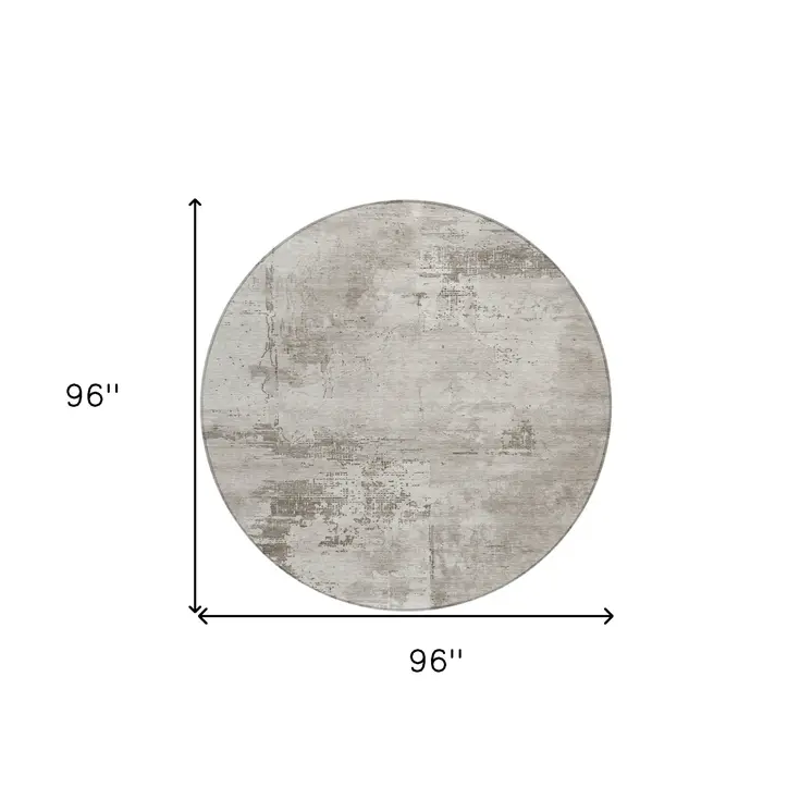 8' Beige And Gray Round Abstract Washable Indoor Outdoor Area Rug