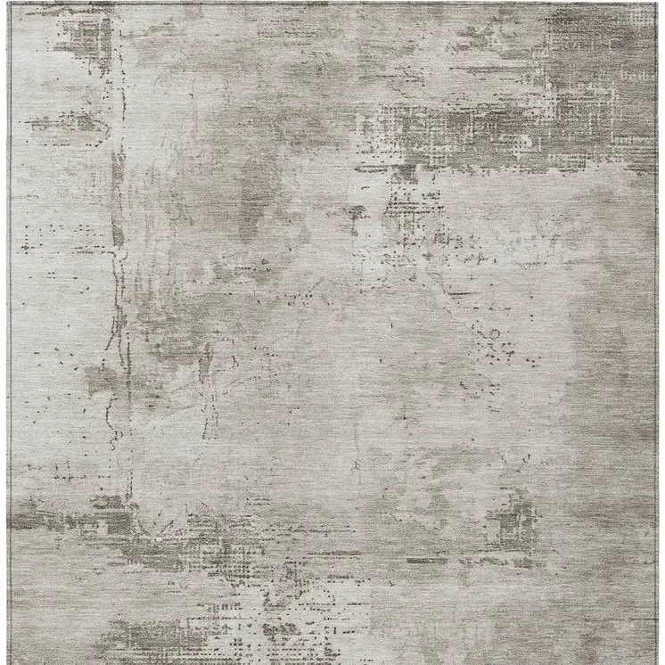 8' X 10' Beige And Gray Abstract Washable Indoor Outdoor Area Rug