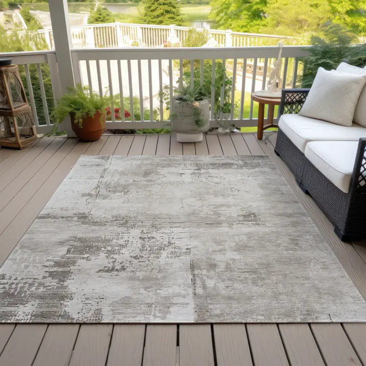 10' X 14' Beige And Gray Abstract Washable Indoor Outdoor Area Rug