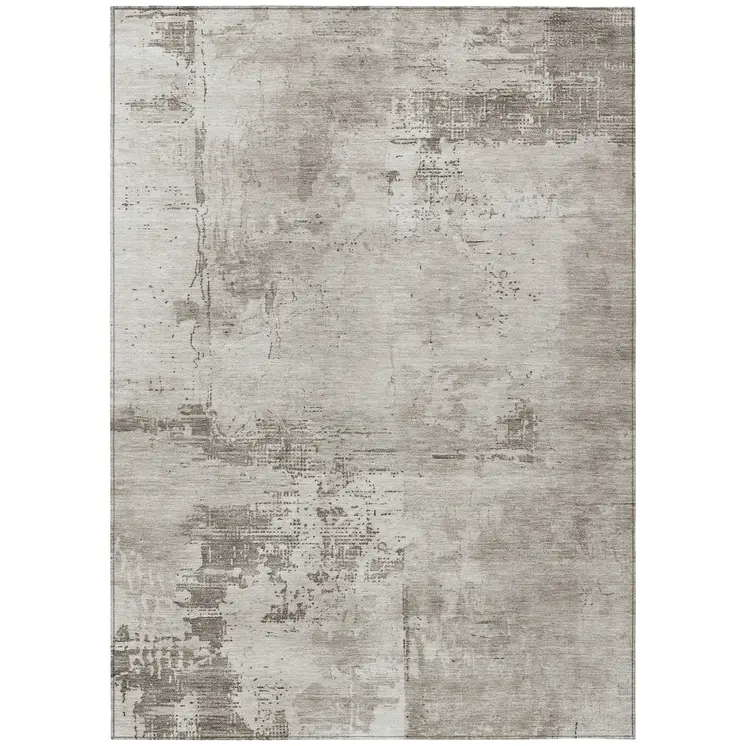 10' X 14' Beige And Gray Abstract Washable Indoor Outdoor Area Rug
