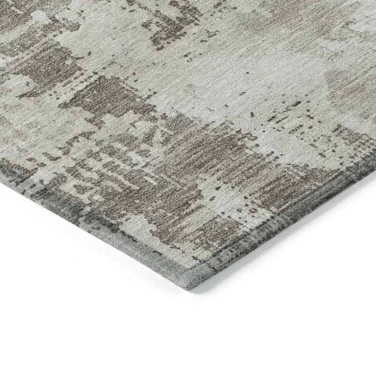 10' X 14' Beige And Gray Abstract Washable Indoor Outdoor Area Rug