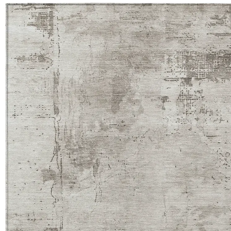 10' X 14' Beige And Gray Abstract Washable Indoor Outdoor Area Rug