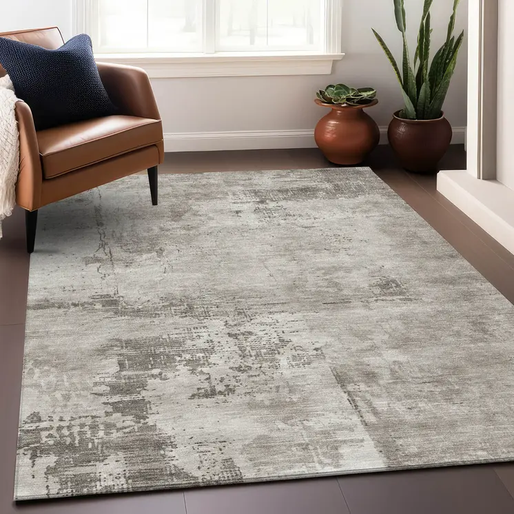 10' X 14' Beige And Gray Abstract Washable Indoor Outdoor Area Rug