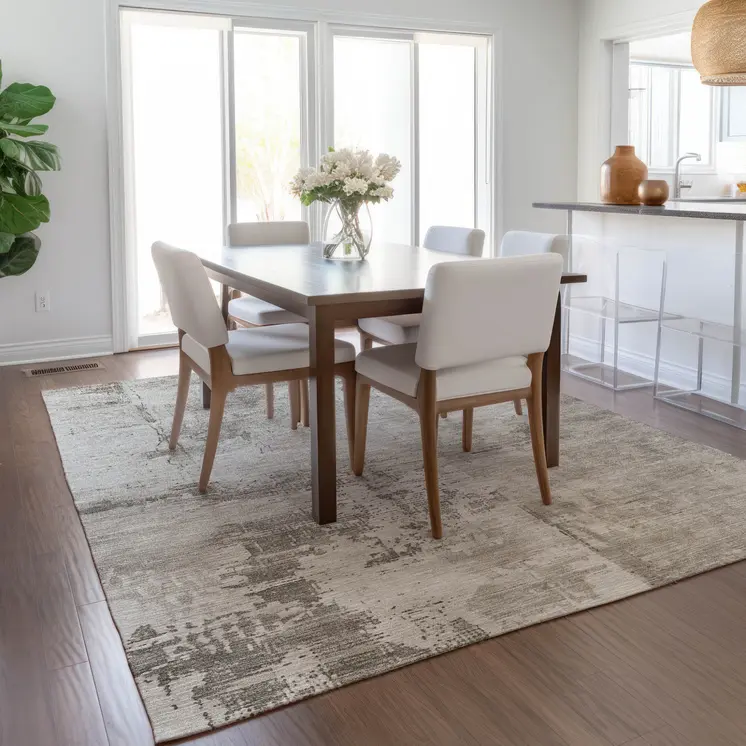 10' X 14' Beige And Gray Abstract Washable Indoor Outdoor Area Rug