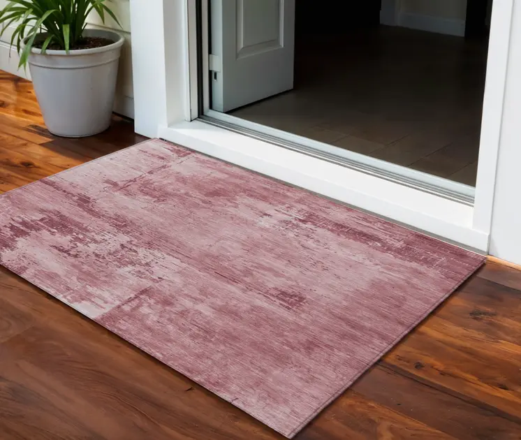 3' X 5' Blush And Ivory Abstract Washable Indoor Outdoor Area Rug