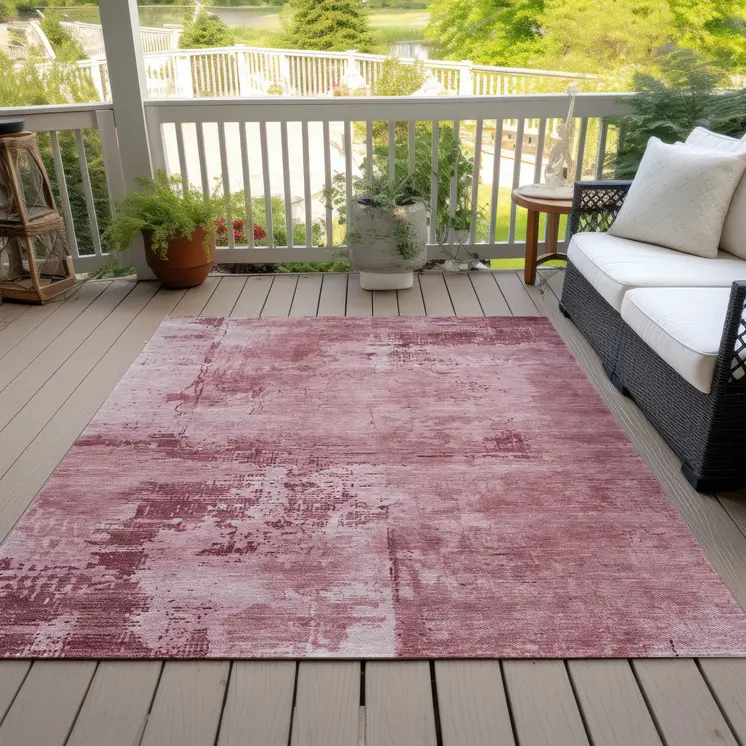 3' X 5' Blush And Ivory Abstract Washable Indoor Outdoor Area Rug