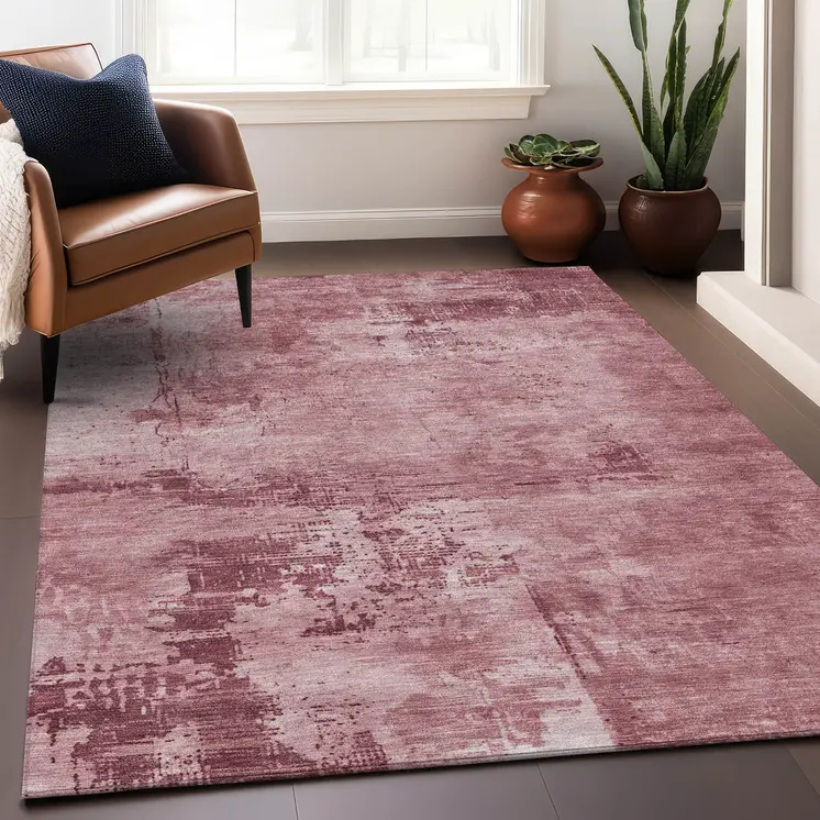 3' X 5' Blush And Ivory Abstract Washable Indoor Outdoor Area Rug