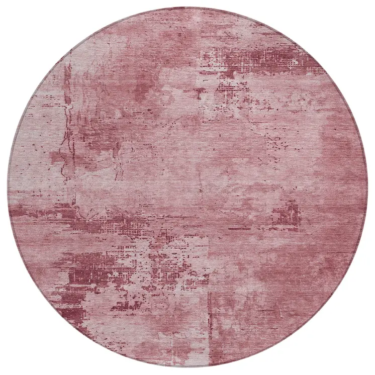 8' Blush And Ivory Round Abstract Washable Indoor Outdoor Area Rug