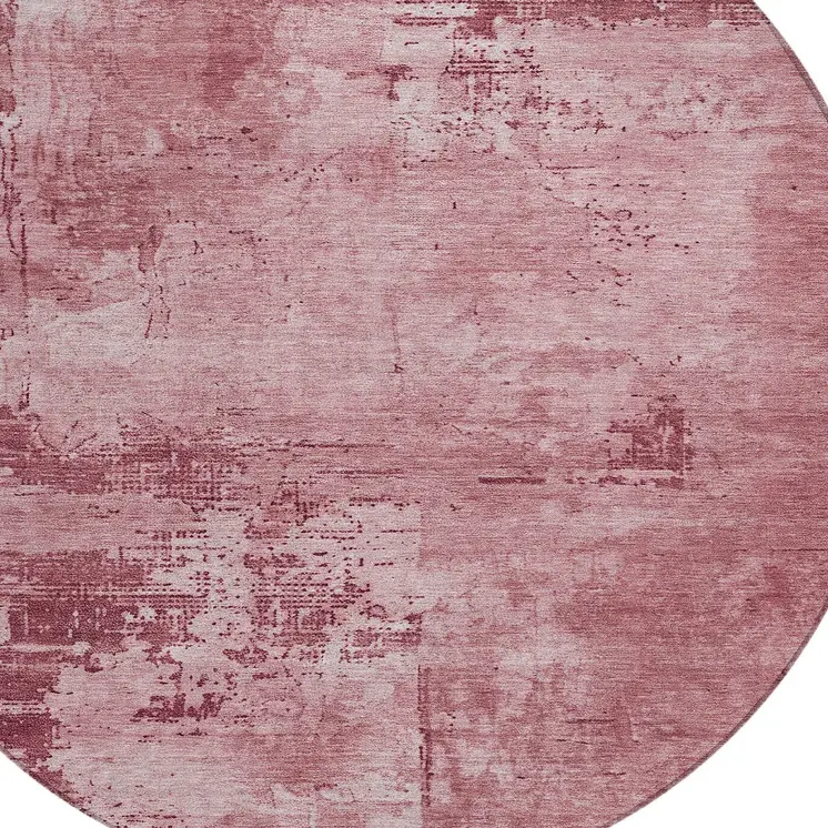 8' Blush And Ivory Round Abstract Washable Indoor Outdoor Area Rug