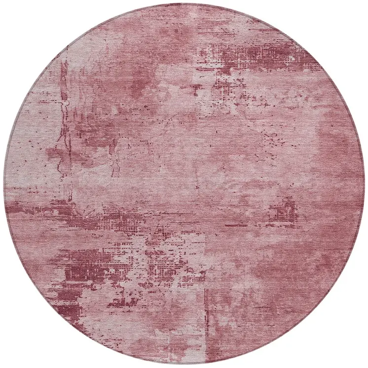 8' Blush And Ivory Round Abstract Washable Indoor Outdoor Area Rug
