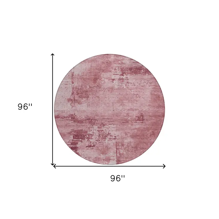 8' Blush And Ivory Round Abstract Washable Indoor Outdoor Area Rug