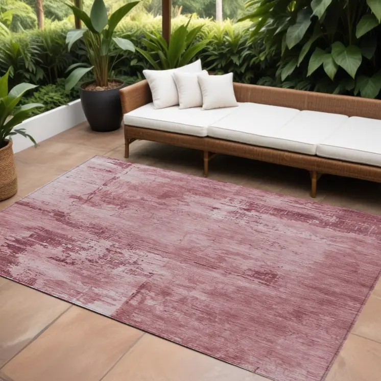 10' X 14' Blush And Ivory Abstract Washable Indoor Outdoor Area Rug