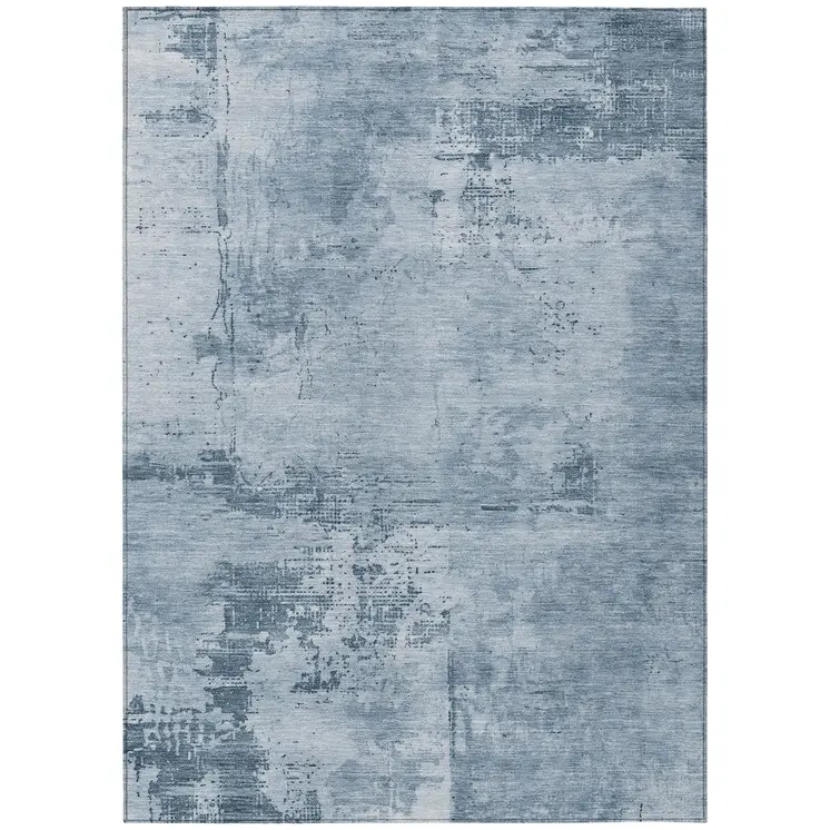 3' X 5' Denim Blue And Silver Abstract Washable Indoor Outdoor Area Rug