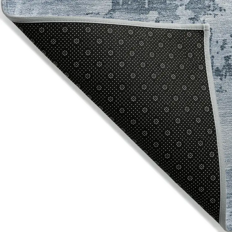10' X 14' Denim Blue And Silver Abstract Washable Indoor Outdoor Area Rug