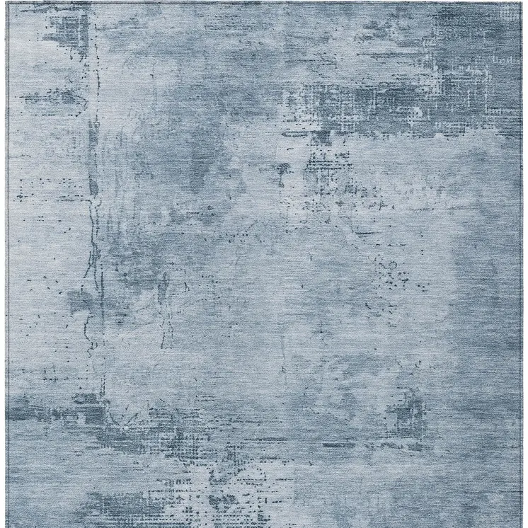 10' X 14' Denim Blue And Silver Abstract Washable Indoor Outdoor Area Rug