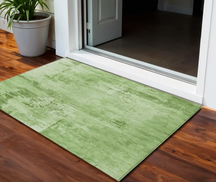 3' X 5' Green And Ivory Abstract Washable Indoor Outdoor Area Rug