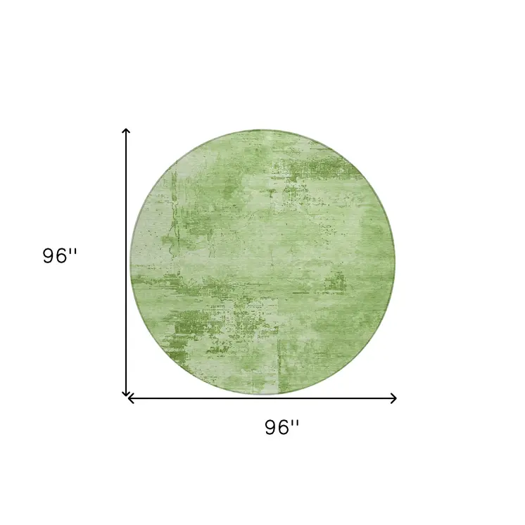 8' Green And Ivory Round Abstract Washable Indoor Outdoor Area Rug