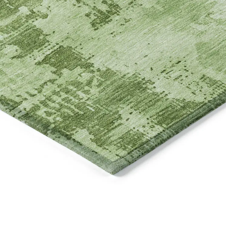 9' X 12' Green And Ivory Abstract Washable Indoor Outdoor Area Rug