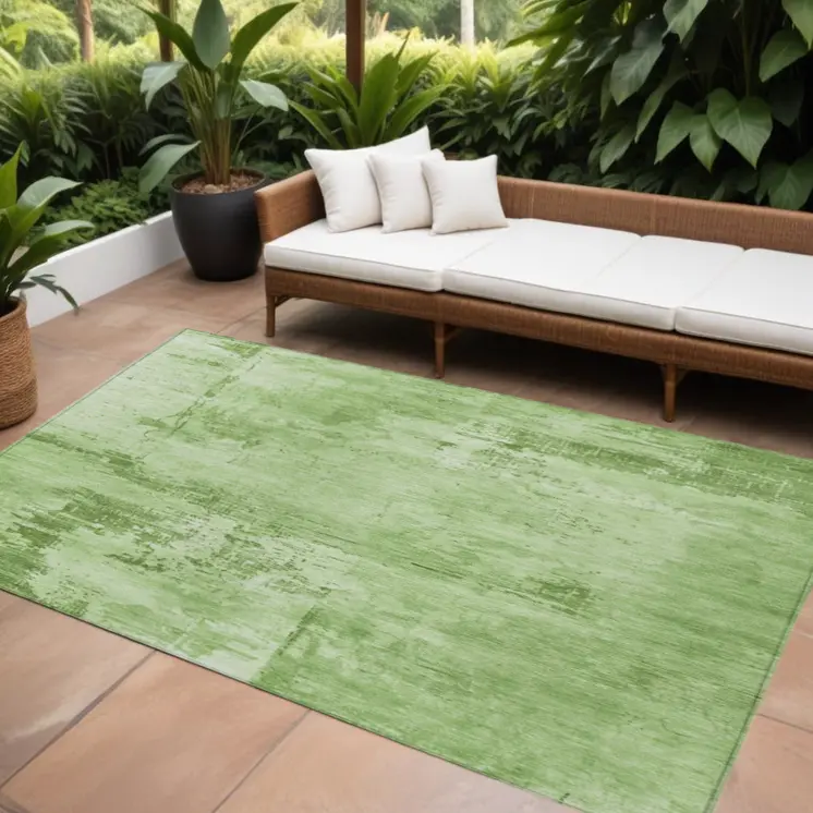 10' X 14' Green And Ivory Abstract Washable Indoor Outdoor Area Rug