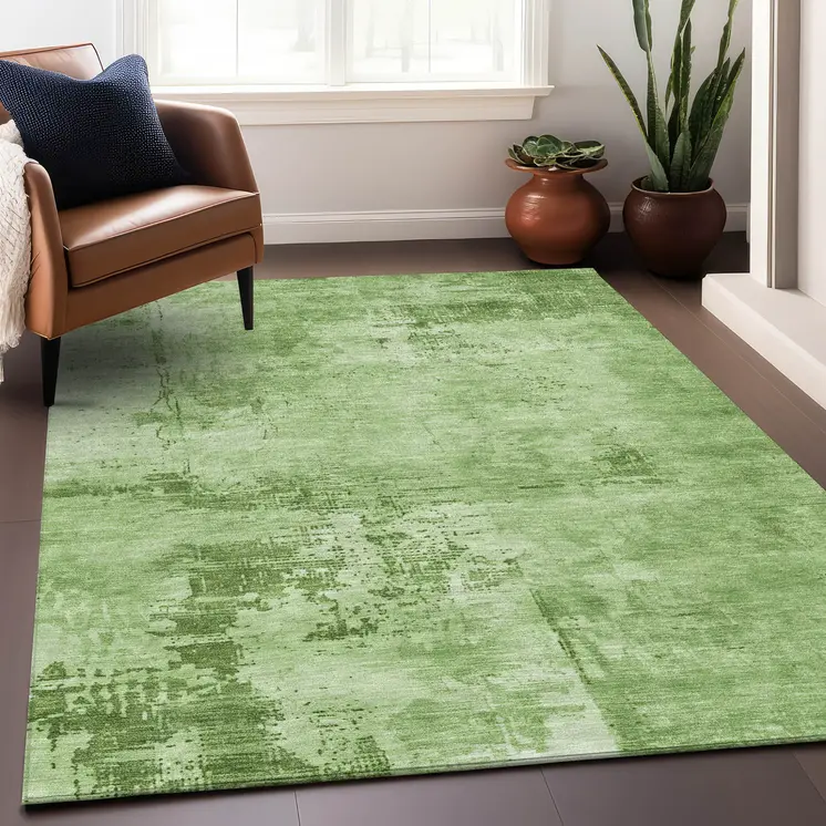 10' X 14' Green And Ivory Abstract Washable Indoor Outdoor Area Rug