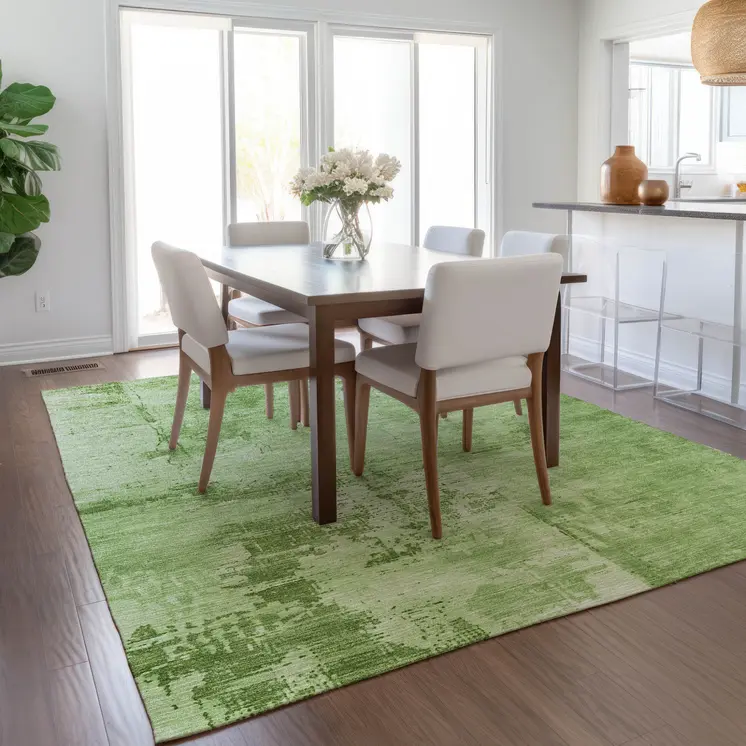 10' X 14' Green And Ivory Abstract Washable Indoor Outdoor Area Rug