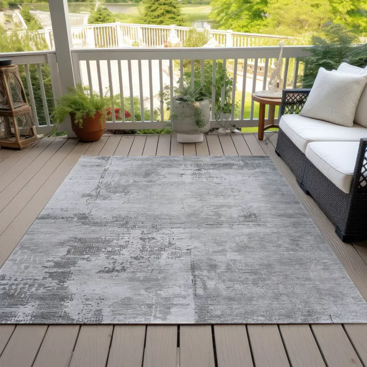 8' X 10' Gray And Silver Abstract Washable Indoor Outdoor Area Rug