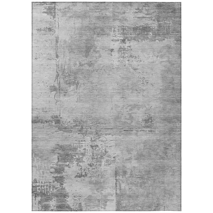 8' X 10' Gray And Silver Abstract Washable Indoor Outdoor Area Rug