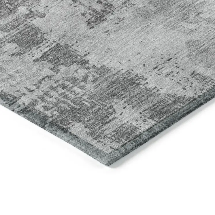 8' X 10' Gray And Silver Abstract Washable Indoor Outdoor Area Rug