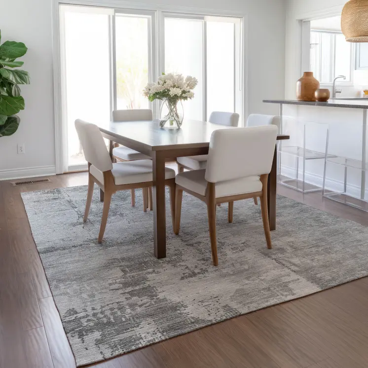 8' X 10' Gray And Silver Abstract Washable Indoor Outdoor Area Rug