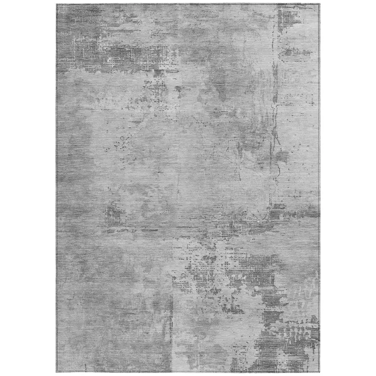 9' X 12' Gray And Silver Abstract Washable Indoor Outdoor Area Rug