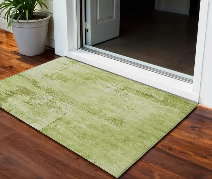 3' X 5' Lime Green And Ivory Abstract Washable Indoor Outdoor Area Rug