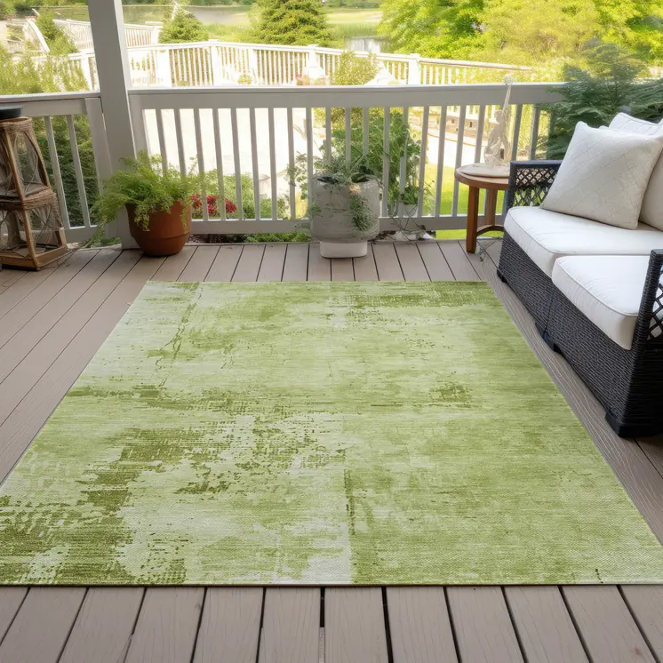 3' X 5' Lime Green And Ivory Abstract Washable Indoor Outdoor Area Rug