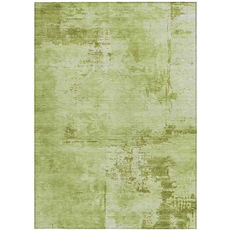 3' X 5' Lime Green And Ivory Abstract Washable Indoor Outdoor Area Rug