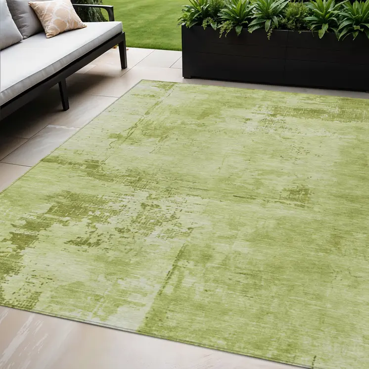 5' X 8' Lime Green And Ivory Abstract Washable Indoor Outdoor Area Rug