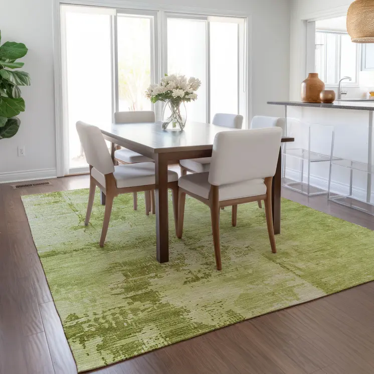 5' X 8' Lime Green And Ivory Abstract Washable Indoor Outdoor Area Rug