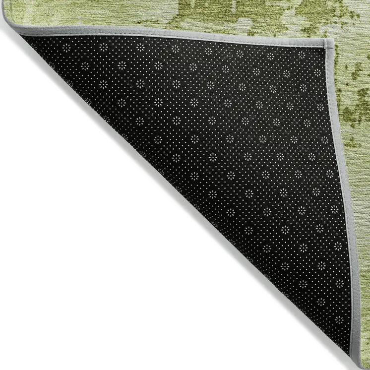 8' Lime Green And Ivory Round Abstract Washable Indoor Outdoor Area Rug