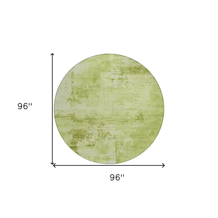 8' Lime Green And Ivory Round Abstract Washable Indoor Outdoor Area Rug