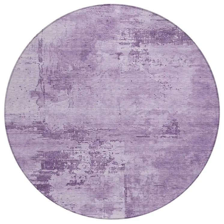 8' Lavender And Purple Round Abstract Washable Indoor Outdoor Area Rug