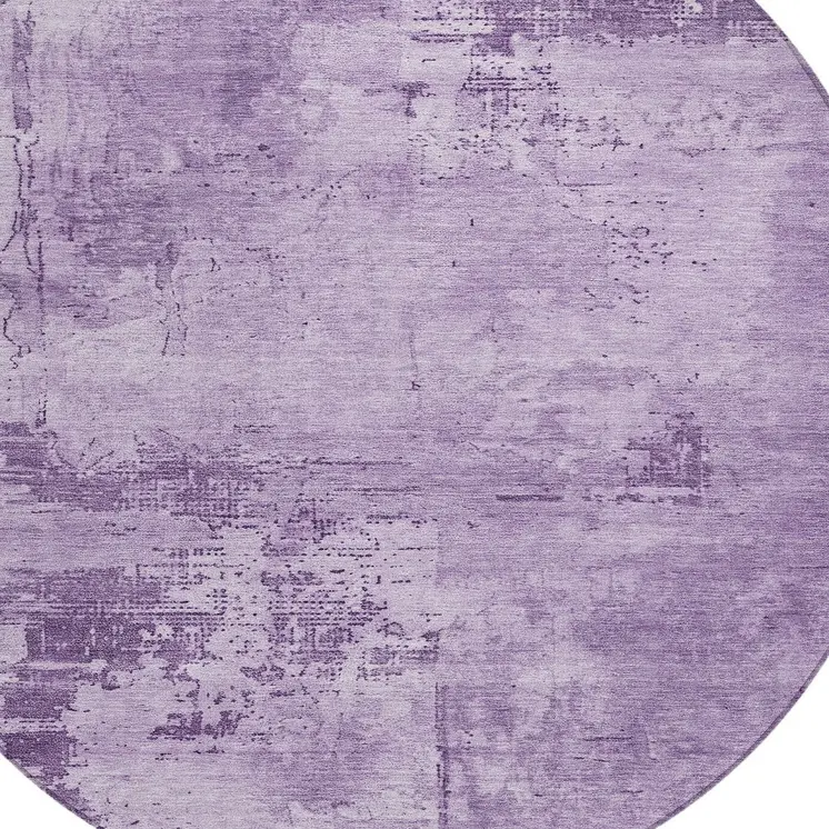 8' Lavender And Purple Round Abstract Washable Indoor Outdoor Area Rug