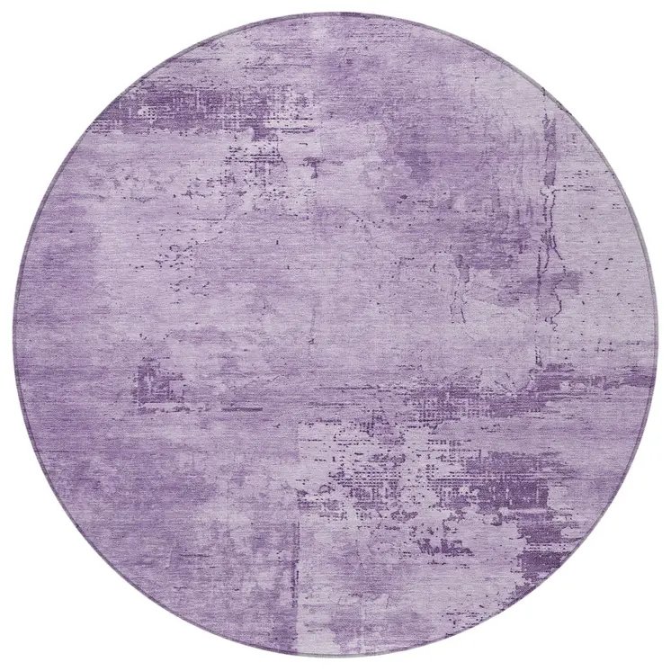8' Lavender And Purple Round Abstract Washable Indoor Outdoor Area Rug