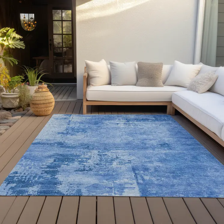 3' X 5' Navy Blue And Ivory Abstract Washable Indoor Outdoor Area Rug