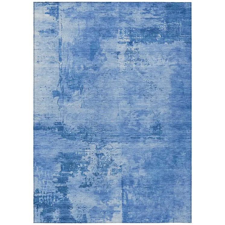 8' X 10' Navy Blue And Ivory Abstract Washable Indoor Outdoor Area Rug