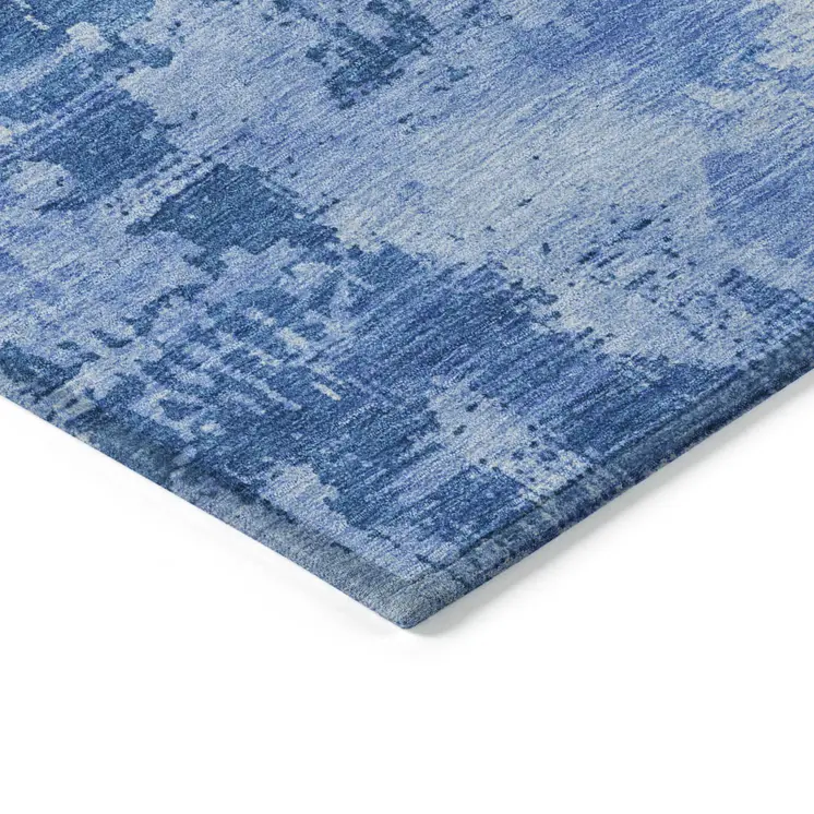 8' X 10' Navy Blue And Ivory Abstract Washable Indoor Outdoor Area Rug