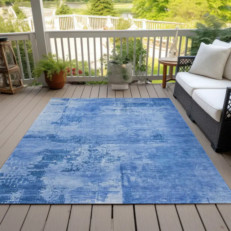 10' X 14' Navy Blue And Ivory Abstract Washable Indoor Outdoor Area Rug