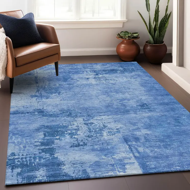 10' X 14' Navy Blue And Ivory Abstract Washable Indoor Outdoor Area Rug