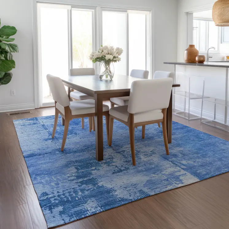 10' X 14' Navy Blue And Ivory Abstract Washable Indoor Outdoor Area Rug