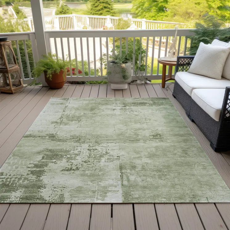 5' X 8' Olive Green And Ivory Abstract Washable Indoor Outdoor Area Rug