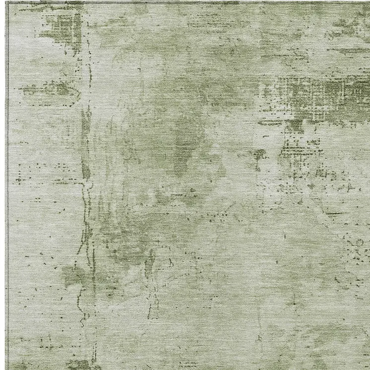 9' X 12' Olive Green And Ivory Abstract Washable Indoor Outdoor Area Rug