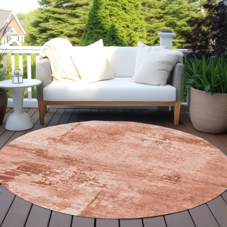 8' Crimson And Ivory Round Abstract Washable Indoor Outdoor Area Rug