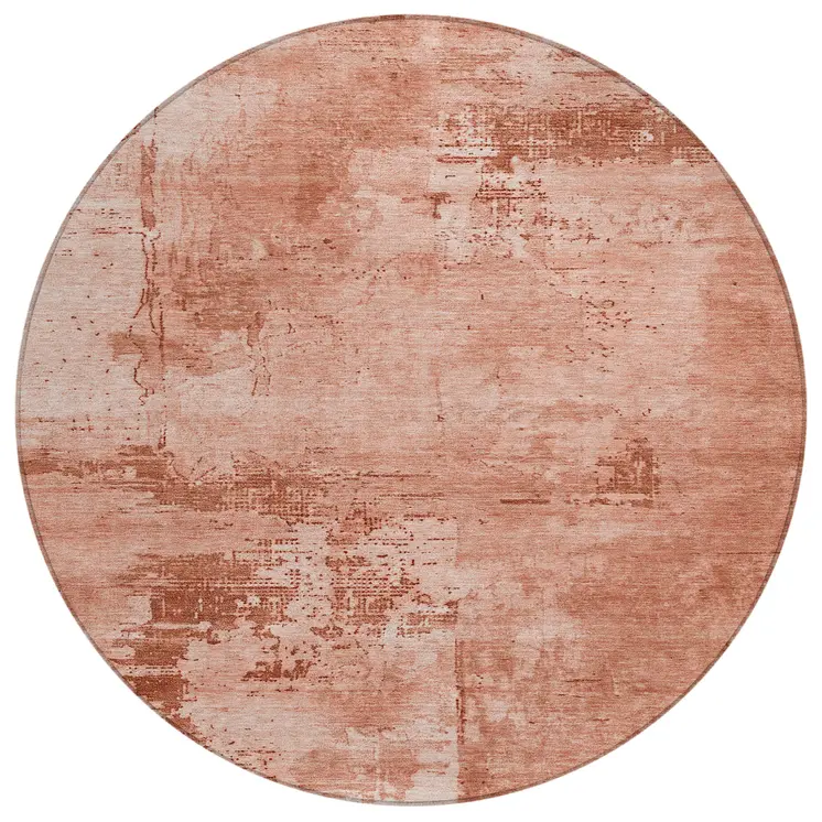 8' Crimson And Ivory Round Abstract Washable Indoor Outdoor Area Rug